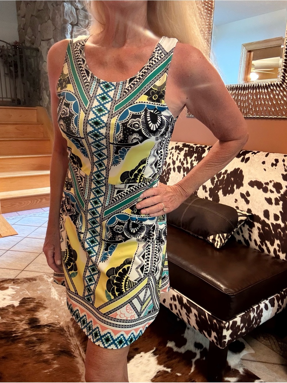 Ladies Vintage Havana Sleeveless Geometric Floral Print Dress